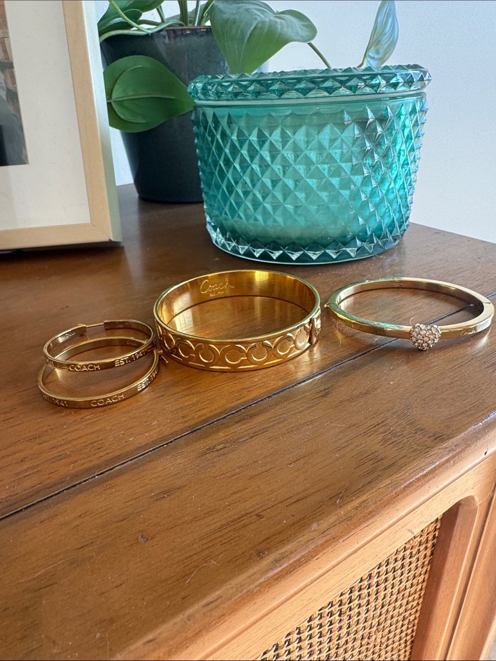 Coach Gold-Tone Set of 2 Signature Bangle Bracelets and earrings
